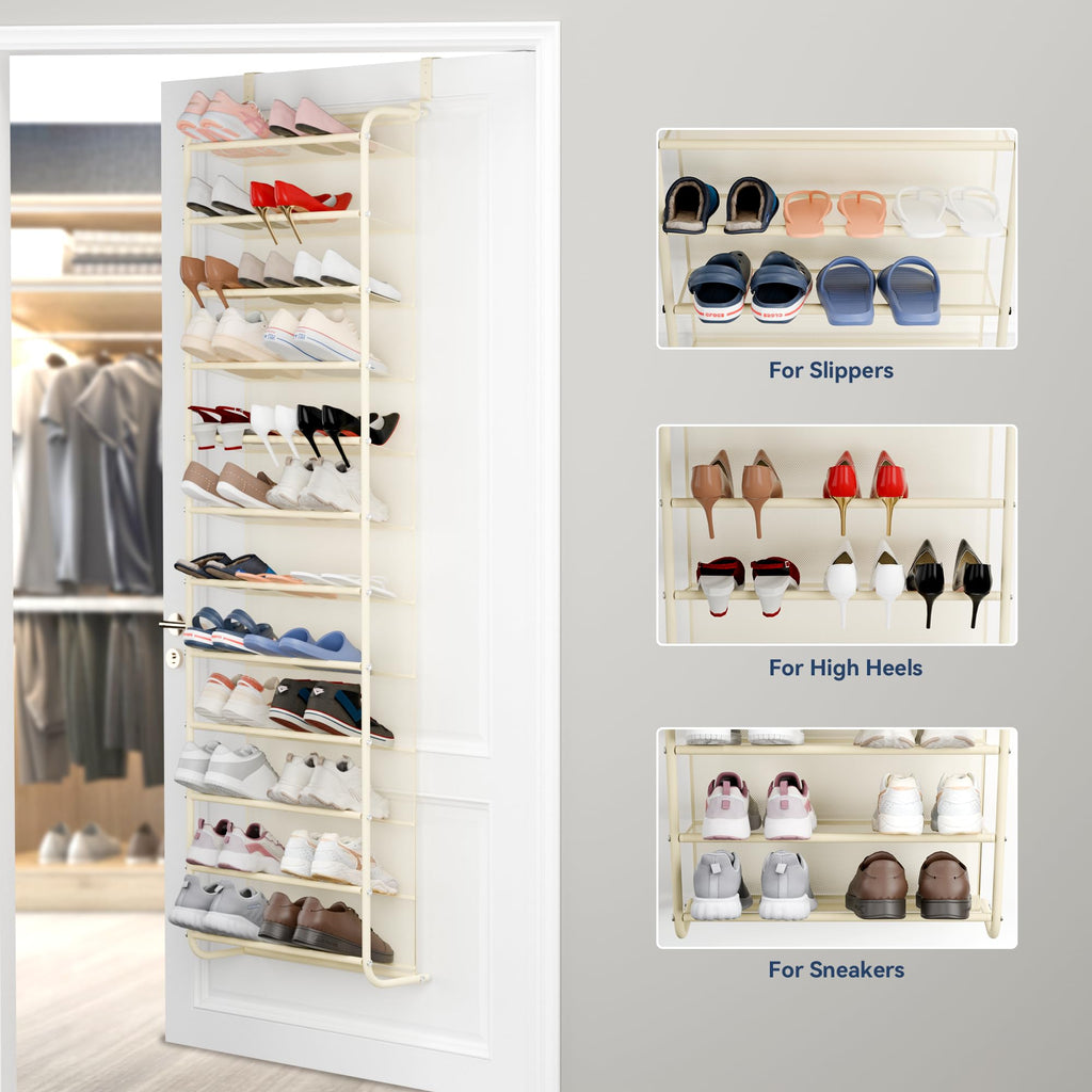 Whitmor 36 Pair Over the Door Shoe Organizer, 12 Tier Hanging Shoe Organizer, Heavy Duty Metal & Mesh Shoe Holder, Hanging Shoe Rack for Closet Organizer & Storage, 74"L x 21.7"W x 7.5"H, White