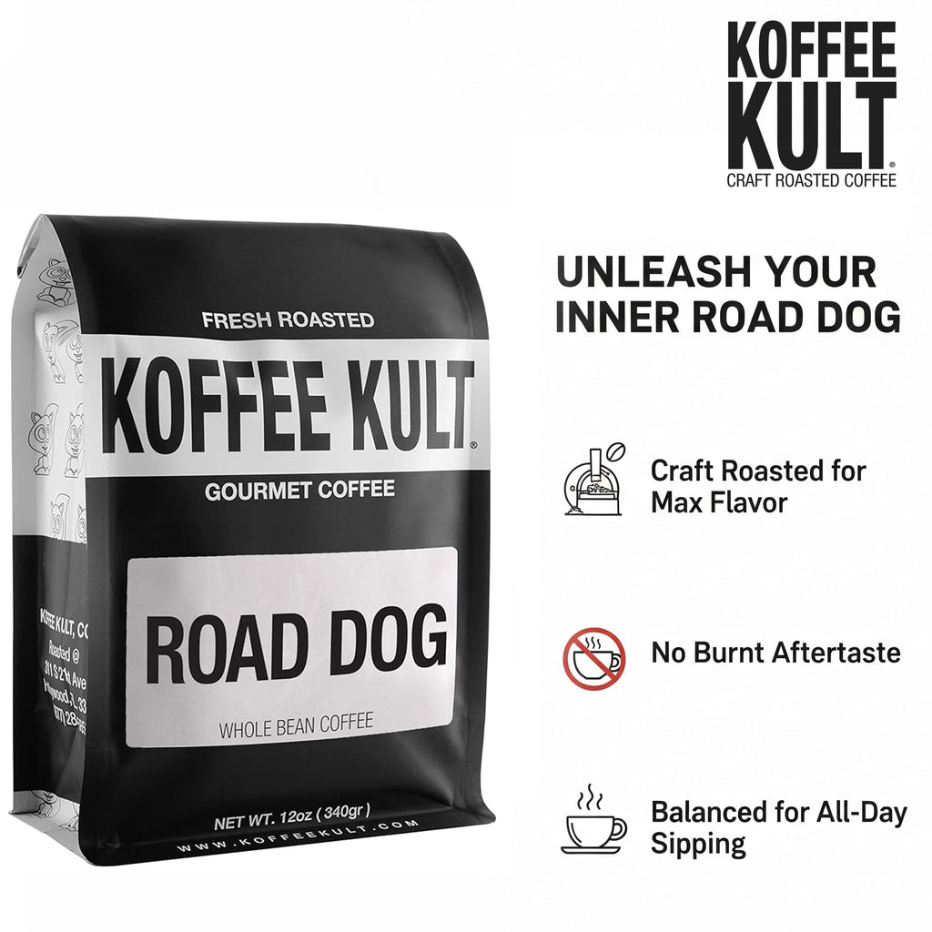 Koffee Kult Dark Roast Whole Bean Coffee - Small Batch 100% Arabica Gourmet Blend, Smooth and Well Balanced Artisan Roasted in 32oz Resealable Package