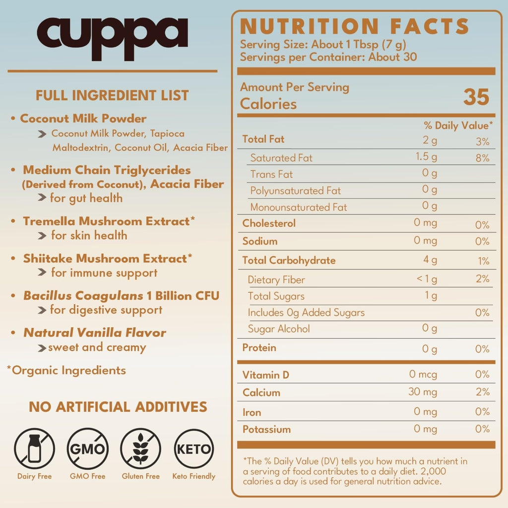 Cuppa Medium Roast Mushroom Coffee with Adaptogens & Superfoods - Lion’s Mane, Ashwagandha & Cordyceps. Adaptogens + MCT to support natural energy, mental focus & gut health (30 Servings)