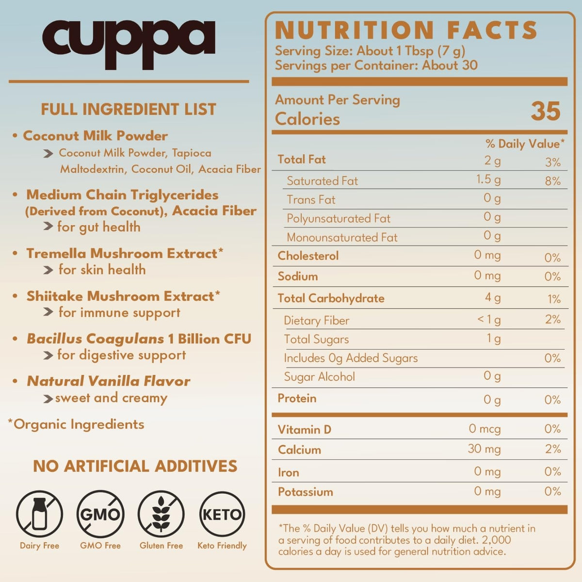 Cuppa Medium Roast Mushroom Coffee with Adaptogens & Superfoods - Lion’s Mane, Ashwagandha & Cordyceps. Adaptogens + MCT to support natural energy, mental focus & gut health (30 Servings)