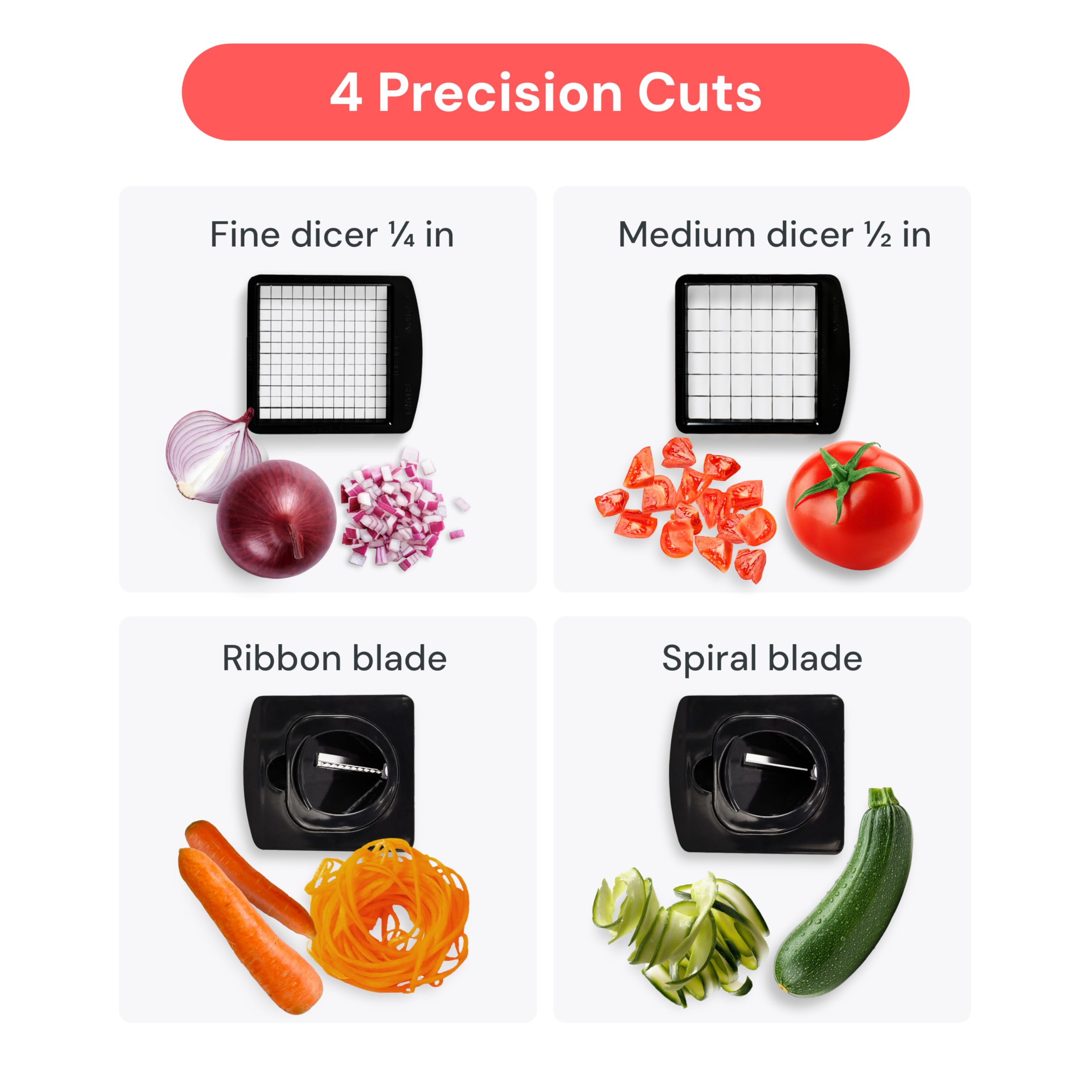Fullstar The Original Pro Chopper - Vegetable Chopper and Spiralizer, Food Chopper with Container, Fruit Slicer, Kitchen Gadgets & Gifts, Home Essentials (4 in 1, White)