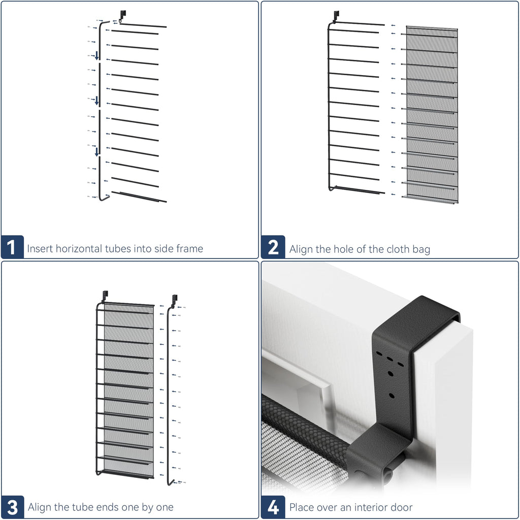 Whitmor 36 Pair Over the Door Shoe Organizer, 12 Tier Hanging Shoe Organizer, Heavy Duty Metal & Mesh Shoe Holder, Hanging Shoe Rack for Closet Organizer & Storage, 74"L x 21.7"W x 7.5"H, White