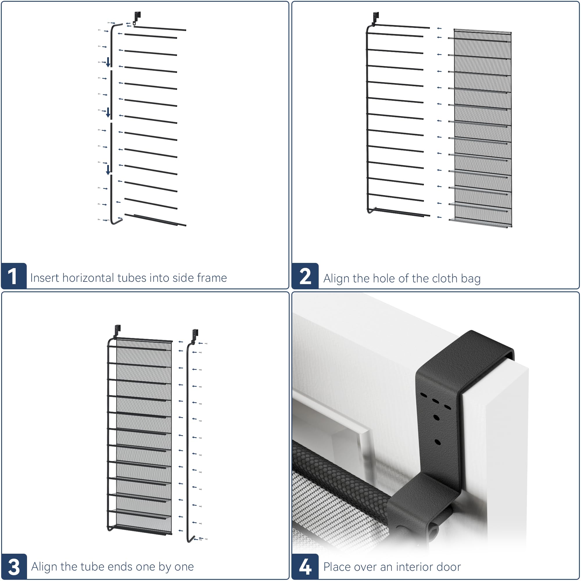 Whitmor 36 Pair Over the Door Shoe Organizer, 12 Tier Hanging Shoe Organizer, Heavy Duty Metal & Mesh Shoe Holder, Hanging Shoe Rack for Closet Organizer & Storage, 74"L x 21.7"W x 7.5"H, White