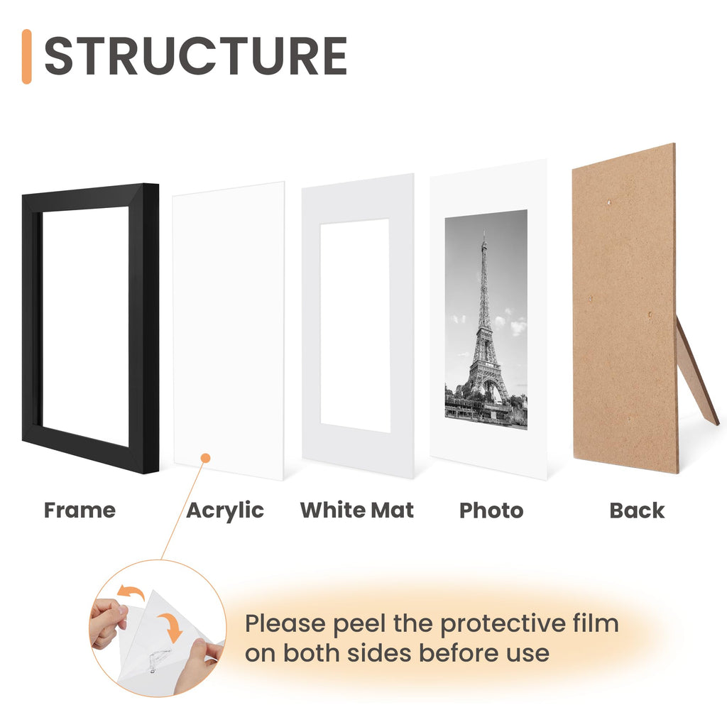 upsimples 5x7 Picture Frame Set of 10, Display Pictures 4x6 with Mat or 5x7 Without, Multi Photo Frames Collage for Wall or Tabletop Display, Black