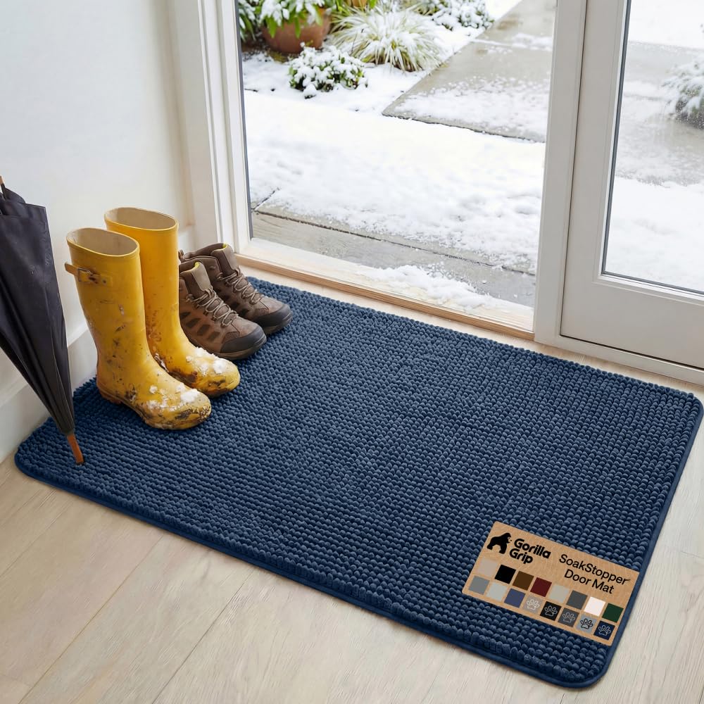 GORILLA GRIP SoakSTOPPER Dog Door Mat, Machine Washable Rug Absorbent Doormat Captures Moisture Mud Dirt, Quick Dry Soft Chenille Entryway Rugs Indoor Entrance Mats for Dog Paws, 24x17 Grey