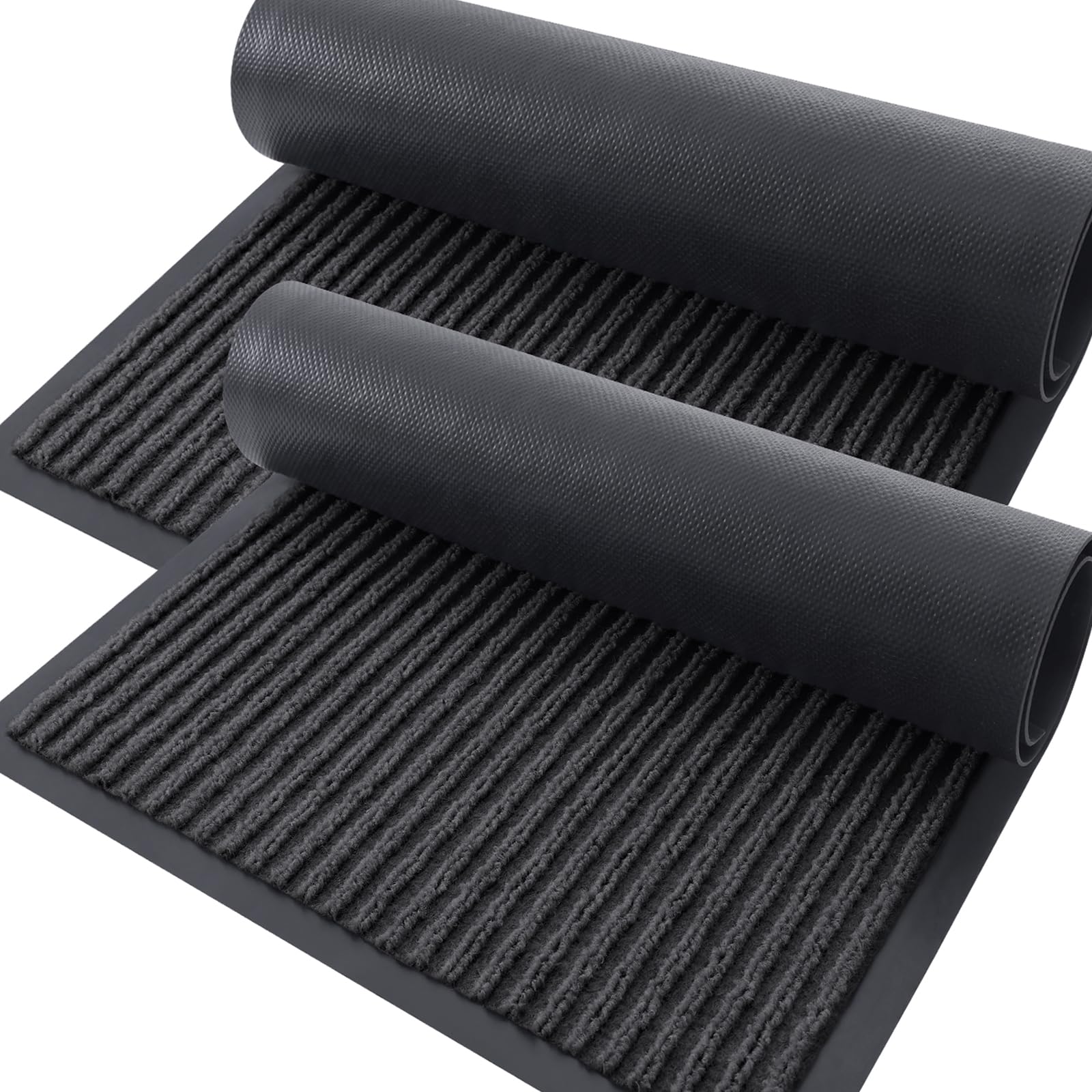 OLANLY Front Door Mat Indoor Outdoor Entrance, 2-Pack 29.5 x 17 Inch, Waterproof Heavy Duty Doormat, Fade Resistant, Low Profile, Easy Clean Patio Porch Welcome Floor Mats for Entry, Grey