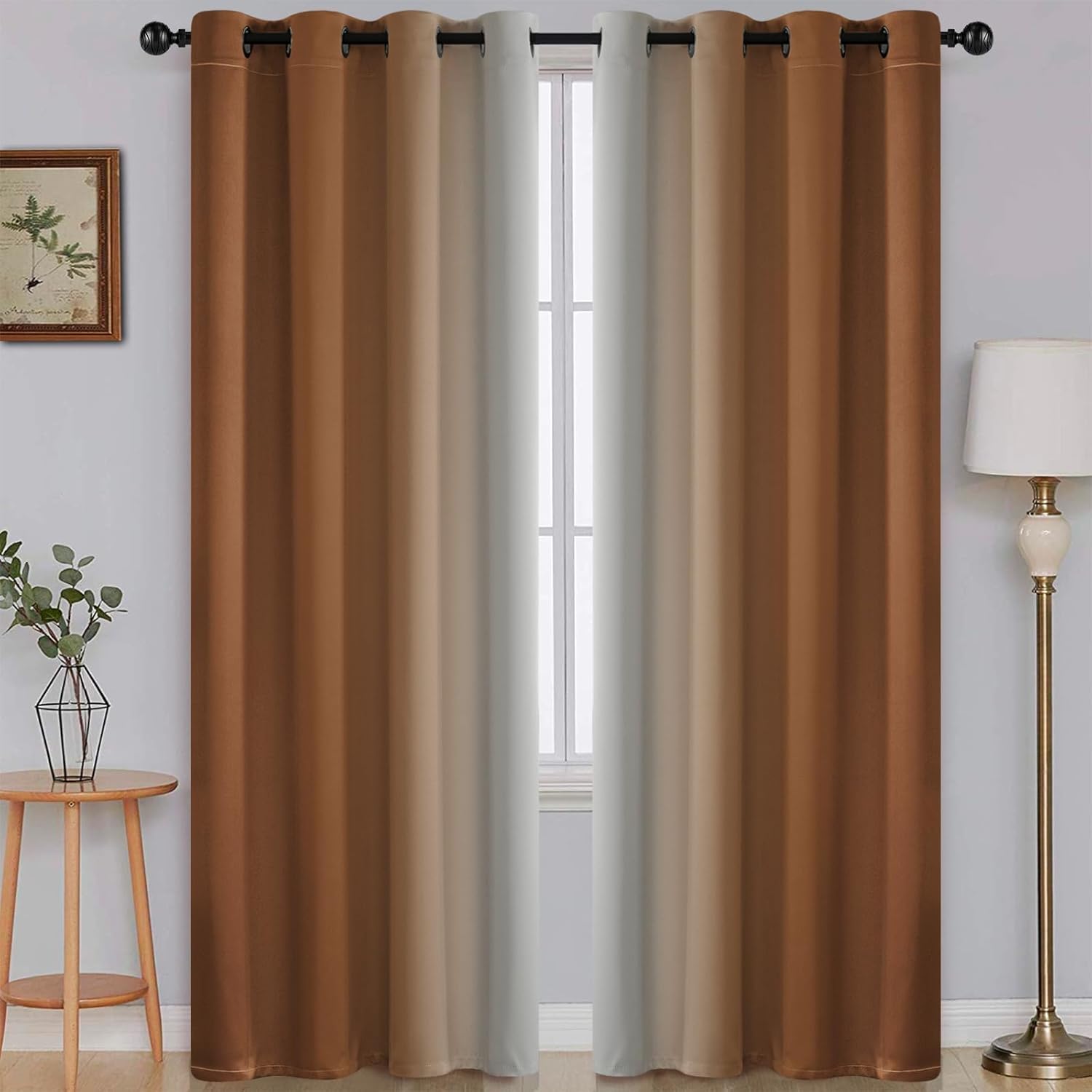 SimpleHome Ombre Room Darkening Curtains for Bedroom, Gradient Black to Grey White Light Blocking Thermal Insulated Grommet Window Curtain/Drapes for Living Room,2 Panels, 52x84 inches Length