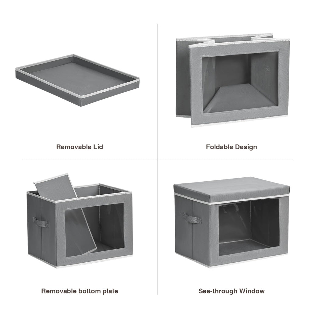 Homsorout Storage Bins with Lids - Fabric Storage Boxe with Window, Collapsible Closet Organizers with Handles, 3 Pack Decorative Bin, Home Cubes Baskets for Clothes, Hat, Books, Dark Grey