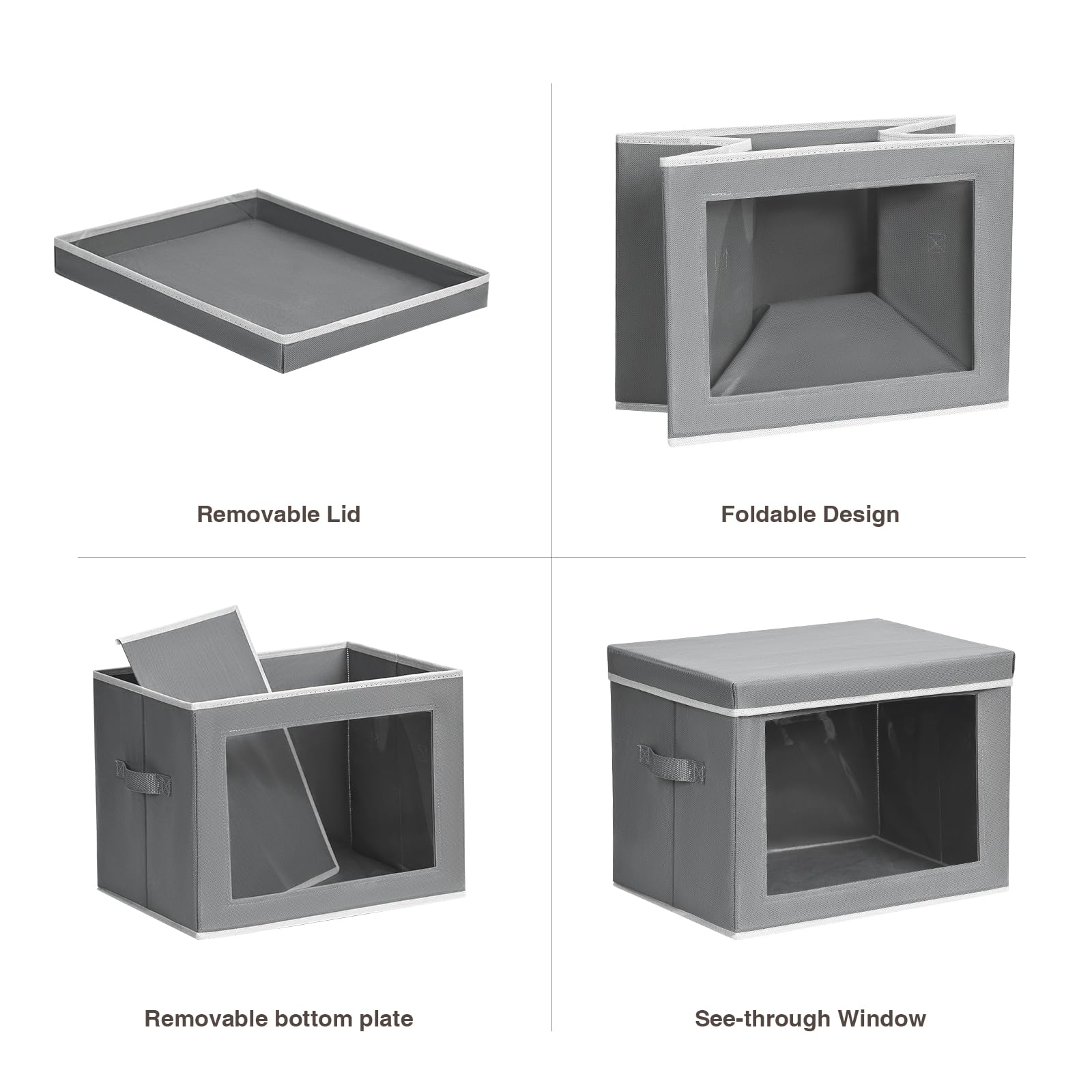 Homsorout Storage Bins with Lids - Fabric Storage Boxe with Window, Collapsible Closet Organizers with Handles, 3 Pack Decorative Bin, Home Cubes Baskets for Clothes, Hat, Books, Dark Grey