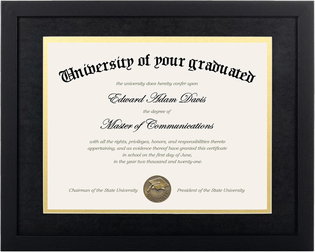 upsimples 11x14 Diploma Frame Certificate Degree Document Frame with High Definition Glass, 8.5 x 11 with mat for Wall and Tabletop, Black Double Mat, 1 Pack