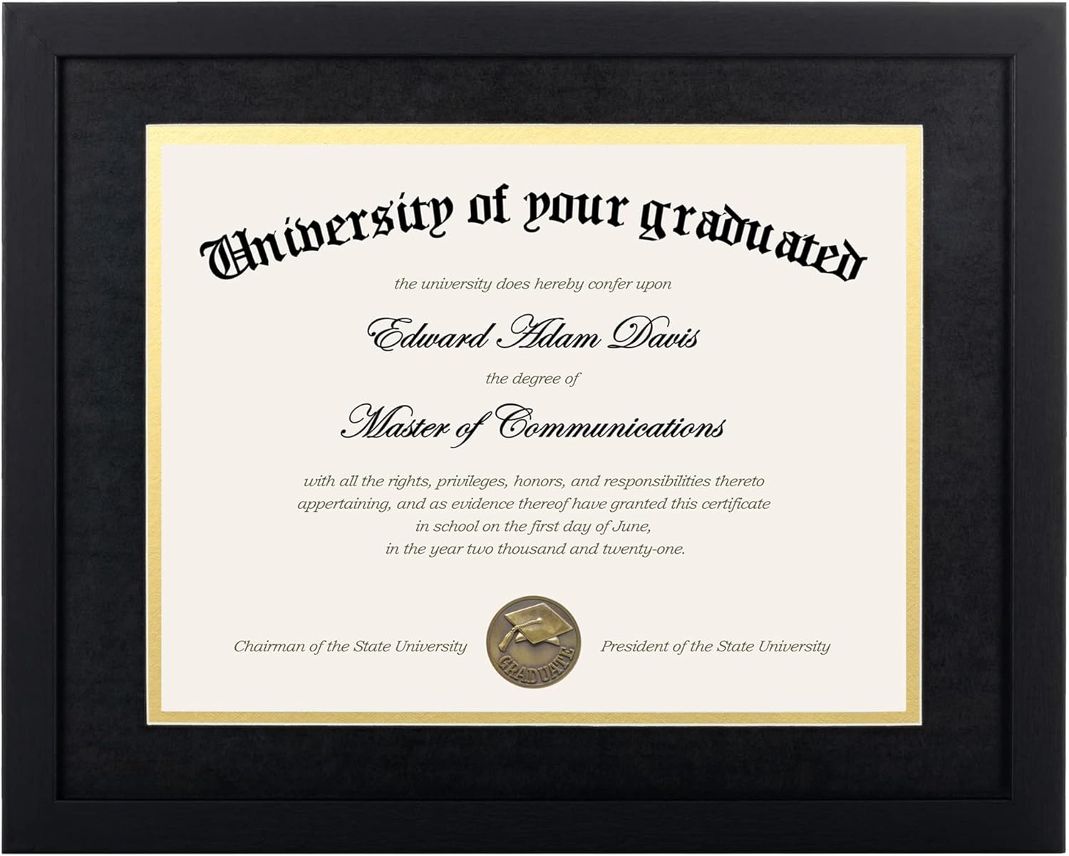 upsimples 11x14 Diploma Frame Certificate Degree Document Frame with High Definition Glass, 8.5 x 11 with mat for Wall and Tabletop, Black Double Mat, 1 Pack