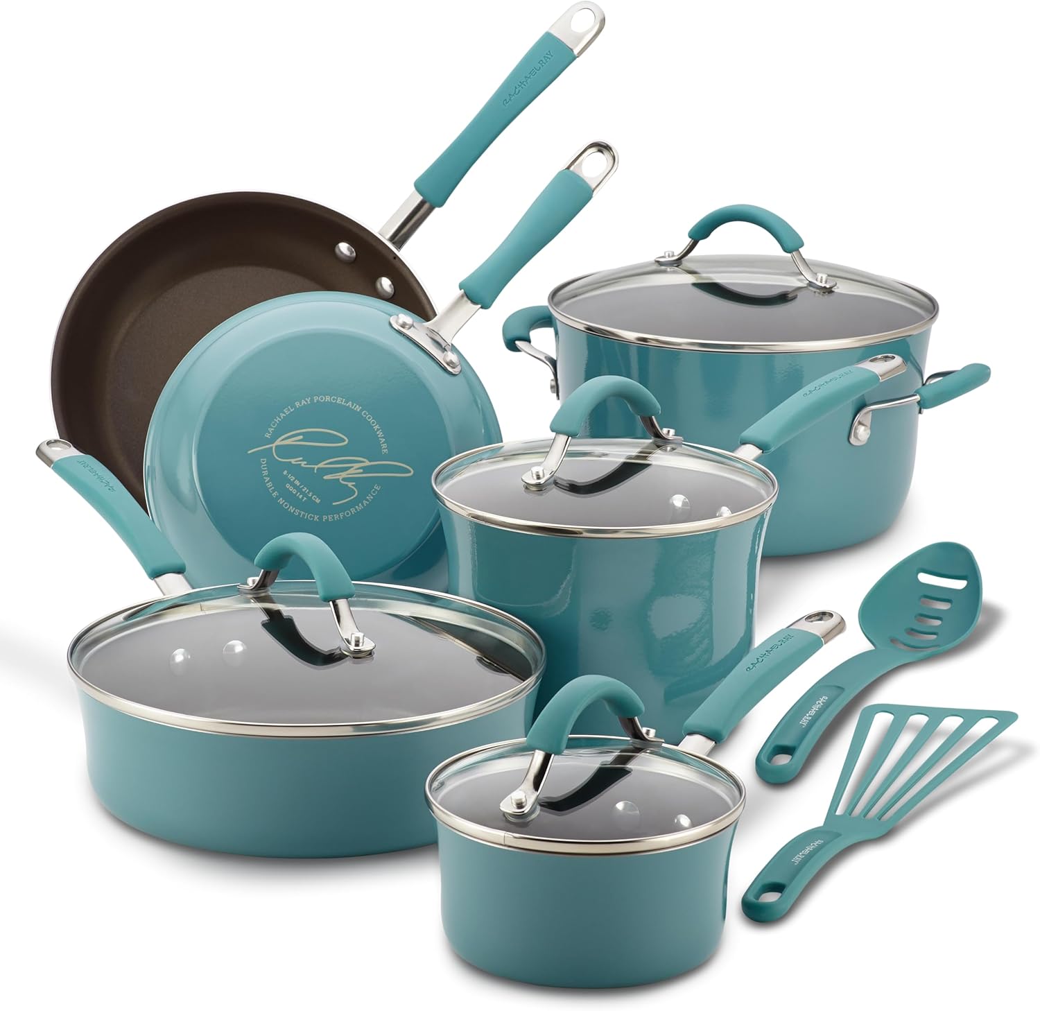 Rachael Ray - 16802 Rachael Ray Cucina Nonstick Cookware Pots and Pans Set, 12 Piece, Sea Salt Gray