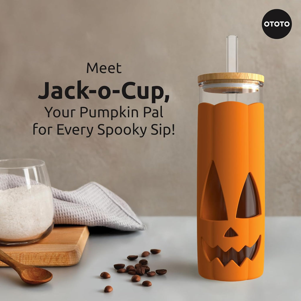 OTOTO NEW! Spookula Vampire Folding, Collapsible, Umbrella, Unique, Goth Accessories, NEW Jack-o-Cup Glass Cups with Lid and Straws - Glass Coffee Tumbler with Straws