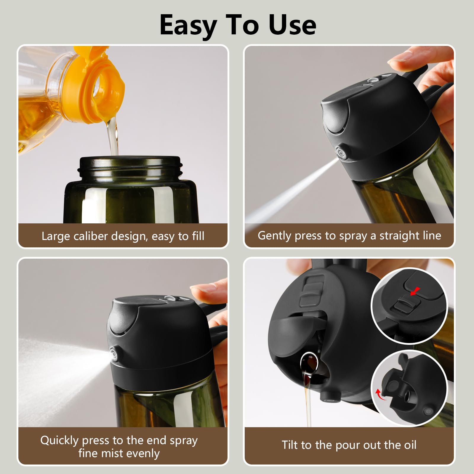 SWEET VIEW Olive Oil Dispenser and Oil Sprayer – 16oz/470ml Glass Light-Proof Oil Pourer for Kitchen, Air Fryer, Cooking, Salad, and BBQ