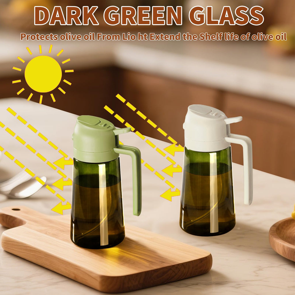 SWEET VIEW Olive Oil Dispenser and Oil Sprayer – 16oz/470ml Glass Light-Proof Oil Pourer for Kitchen, Air Fryer, Cooking, Salad, and BBQ