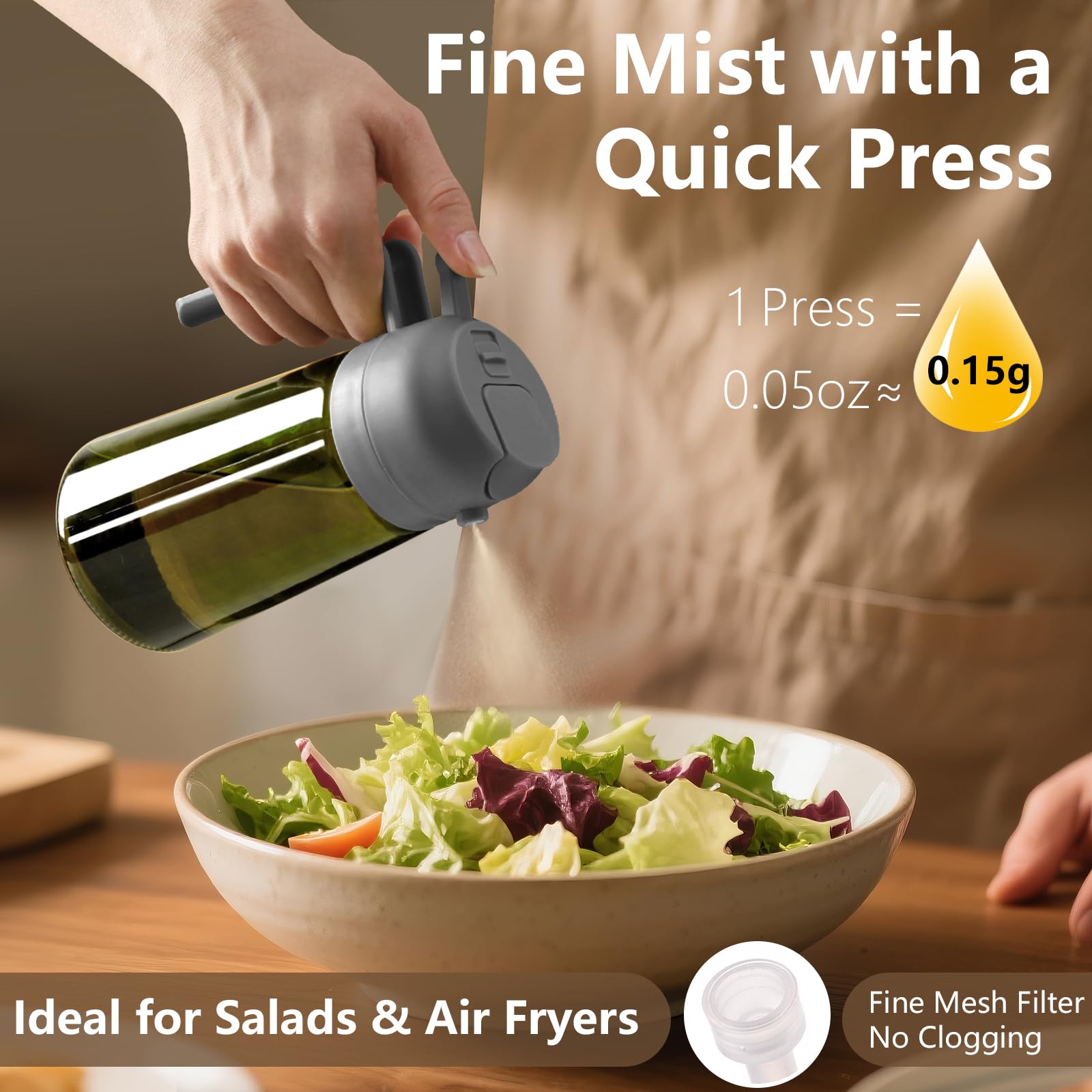SWEET VIEW Olive Oil Dispenser and Oil Sprayer – 16oz/470ml Glass Light-Proof Oil Pourer for Kitchen, Air Fryer, Cooking, Salad, and BBQ