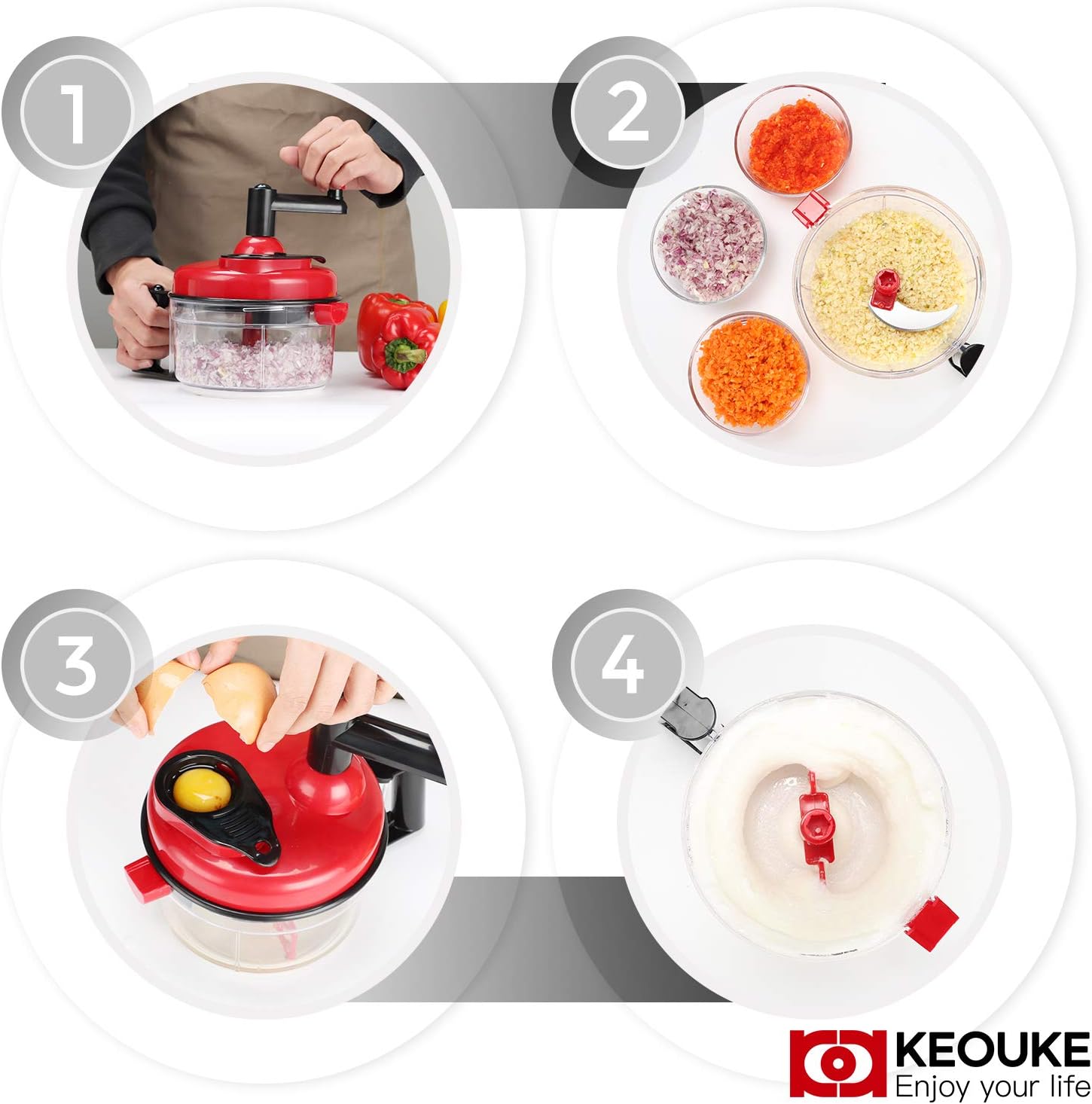 KEOUKE Rotary Cheese Grater with Handle Vegetable Cheese Shredder Slicer Grater with Onion Chopper Food Chopper- Hand Crank Food Processor