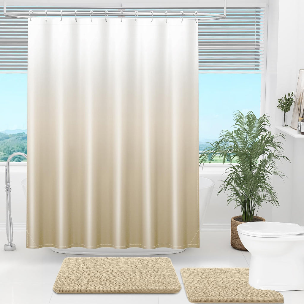 OLANLY Luxury Black and Grey Ombre Shower Curtain Sets with 12 Hooks, Waterproof and Washable Decorative Shower Curtains for Bathroom, 72x72 Inches