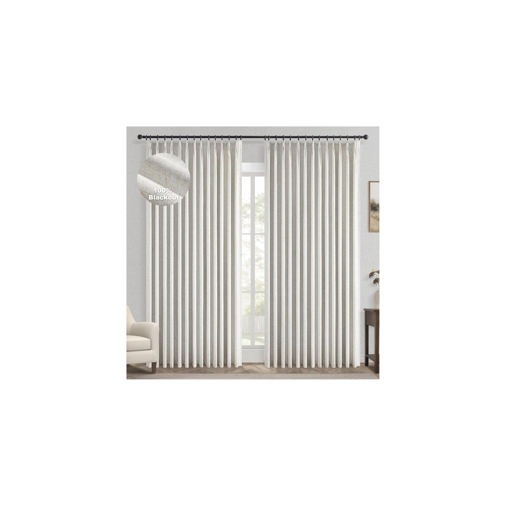 Topfinel Extral Wide Curtains, Pinch Pleated 100% Blackout Linen Drapery Panels with Hooks, Pinch Pleat Drapes for Patio Sliding Door Large Window Living Room Track, 72" Wx96 L 2 Panel
