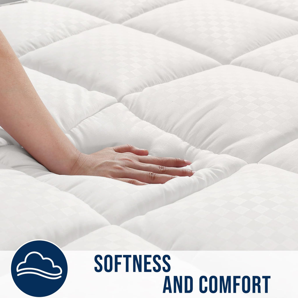 OLANLY Queen Quilted Fitted Mattress Pad – Soft Pillow Top Mattress Topper, Down Alternative Fill, Cooling Comfort Breathable Mattress Cover, Machine Washable Deep Pocket Mattress Protector, White