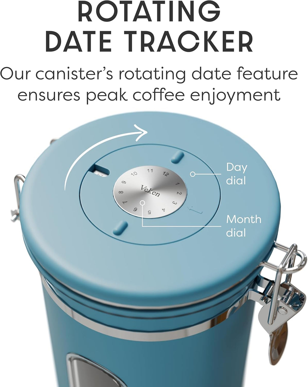Veken Coffee Canister with Window,Airtight Stainless Steel Kitchen Food Storage Container, Date Tracker & Scoop for Grounds Coffee, Beans, Tea,Flour,Cereal,Sugar,22OZ,Copper