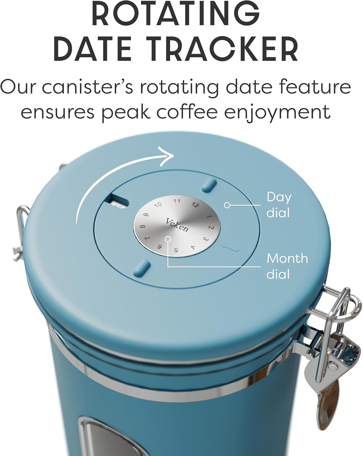 Veken Coffee Canister with Window,Airtight Stainless Steel Kitchen Food Storage Container, Date Tracker & Scoop for Grounds Coffee, Beans, Tea,Flour,Cereal,Sugar,22OZ,Copper