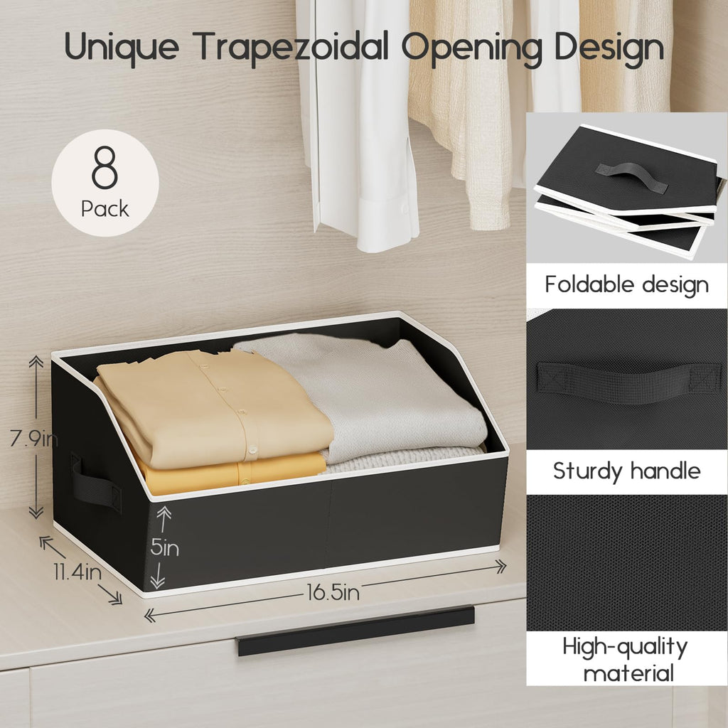 Homsorout Large Closet Organizers and Storage Bins - 8 Pack Trapezoid Storage Baskets for Shelves, Foldable Fabric Baskets with Handles Ideal for Closet, Basket, Wardrobe and Shelf Storage, Beige