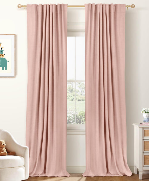 100% Blackout Shield Linen Blackout Curtains for Bedroom 84 Inches Long, Back Tab/Rod Pocket Living Room Drapes, Thermal Insulated Blackout Curtains 2 Panels Set, 50" W x 84" L, Cream