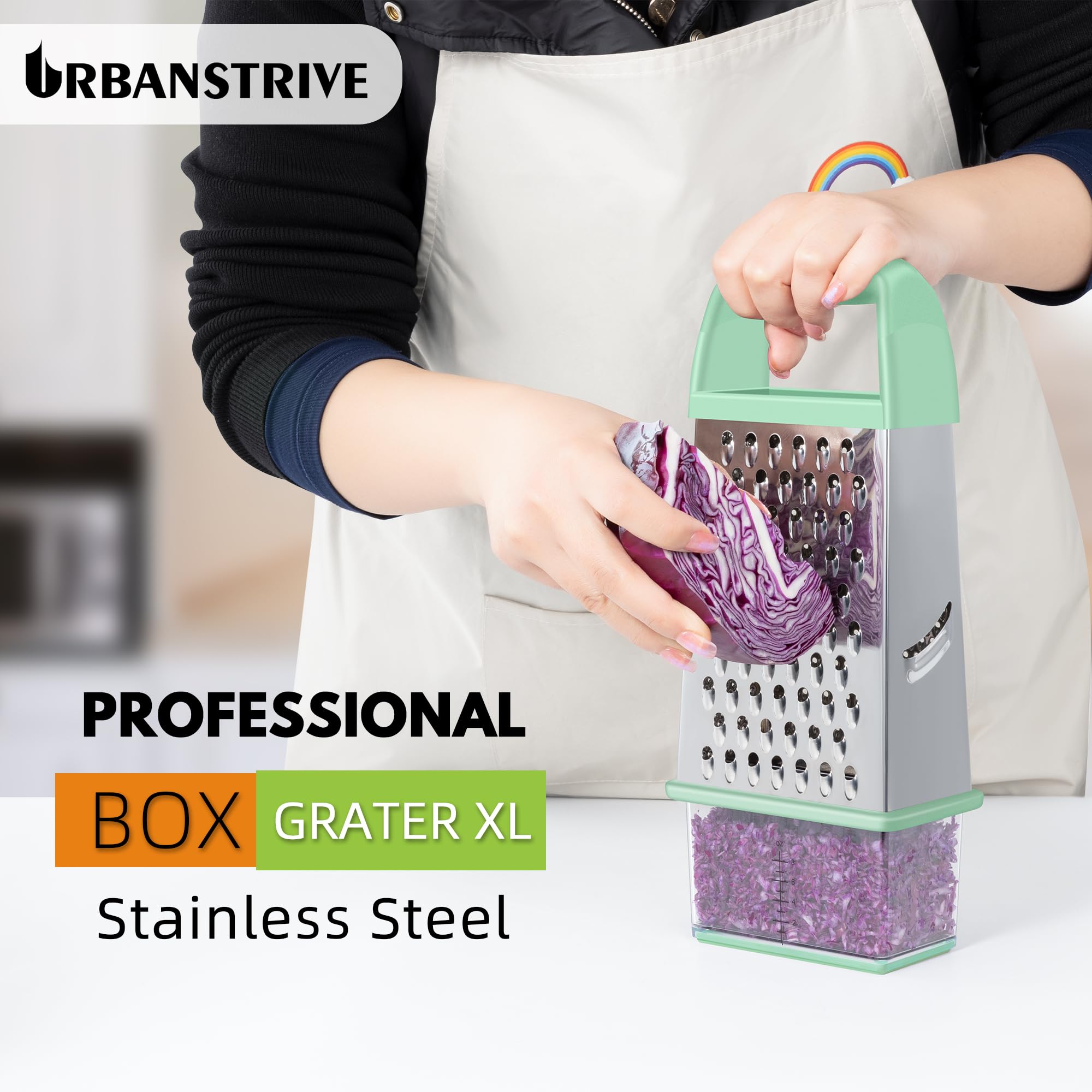 Urbanstrive Cheese Grater With Container Box Grater Stainless Steel Graters for Kitchen Cheese Shredder Parmesan Shredder Kitchen Gadgets Kitchen Tools Kitchen Gifts for Chef Dishwasher Safe Zester