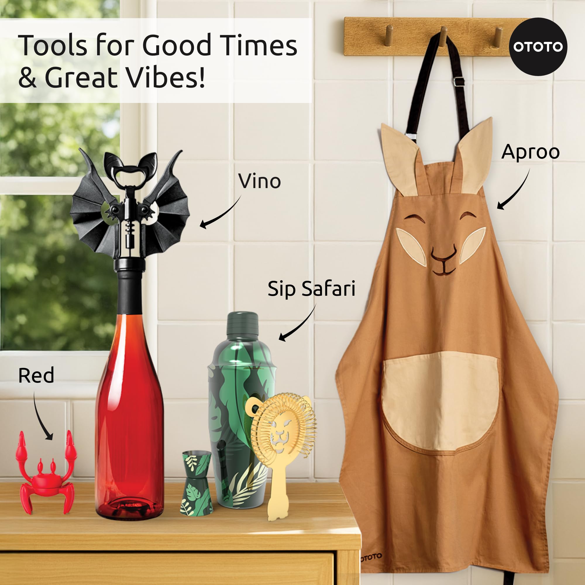 New - OTOTO Sip Safari Jungle Cocktail Shaker Set - Bartender Kit with Lion Cap, Bar Cart Accessories, Bartender Bar Accessories, Party Essentials, Cute Accessories, Unique Gifts, Kitchen Must Haves