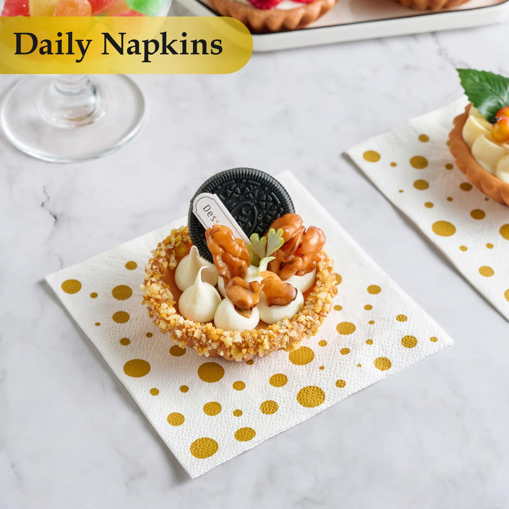 Vplus 200 Pack Cocktail Napkins Paper, 3-Ply Beverage Napkins, Disposable Gold Square Napkins, Perfect for Restaurant, Event, Bar, Wedding, Baby Shower and Birthday Party