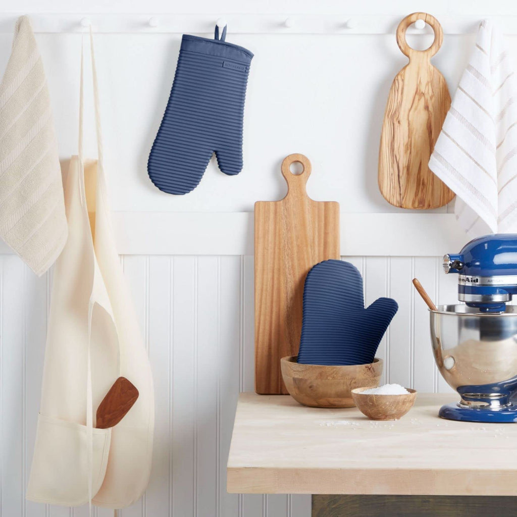 KITCHENAID Ribbed Soft Silicone Oven Mitt 2-Pack Set, 7.5"x13", Milkshake