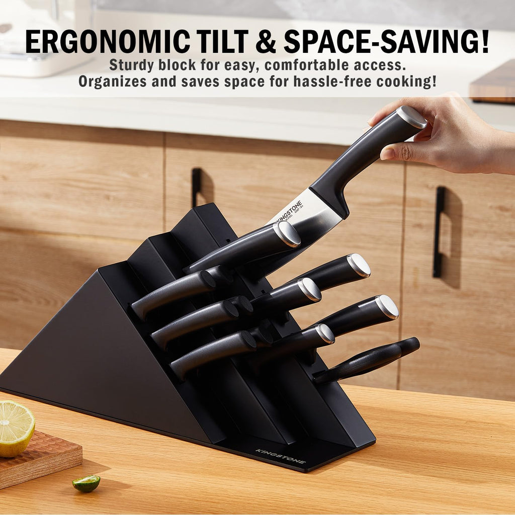 KINGSTONE 14-Piece Kitchen Knife Set with Block, High-Carbon Stainless Steel Knives Set, Ergonomic Non-Slip Handle, Professional Knife Set for Kitchen for Home Cooking & Gifting, Walnut