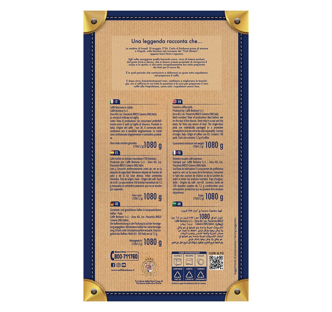 Caffè Borbone Espresso Paper Pods, Blue Blend, Balanced and Full-Bodied, Medium Roast ESE Pods, Authentic Italian Espresso - 150 Count