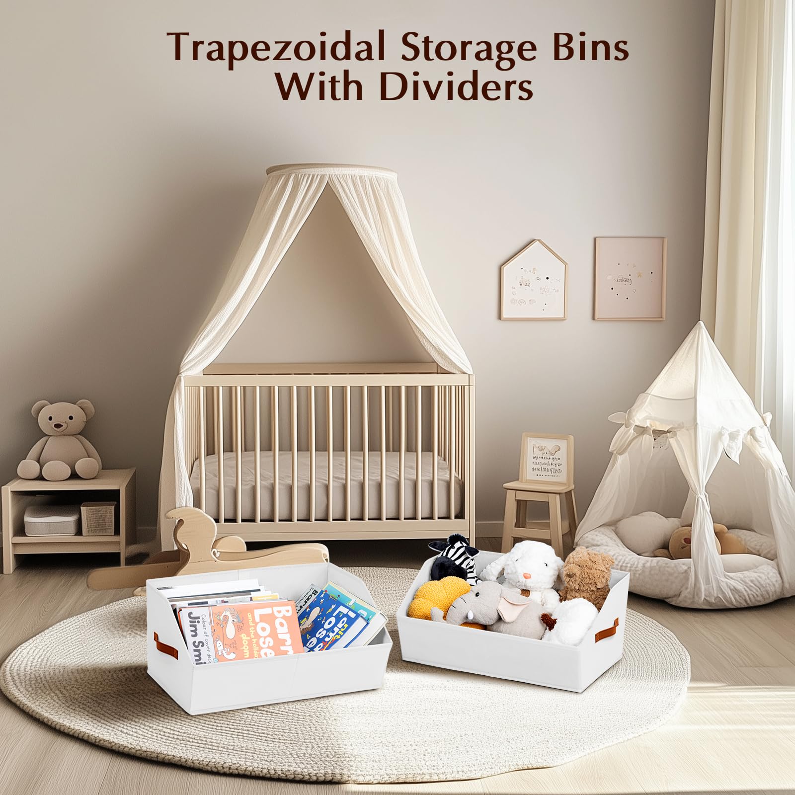 Homsorout Closet Organizers and Storage Bins - 8 Pack Collapsible Divided Trapezoidal Cube Storage Bins Baskets with Orange Handle for Organizing Clothes Blankets, Toys, Books, Towels(Beige)