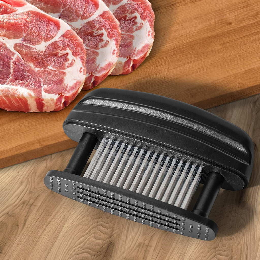KEOUKE Meat Needle Tenderizer Black - 48 Stainless Steel Sharp Needles with Protective Cover, Compact Tenderizer for Beef, Chicken & Steak, Dishwasher Safe, Meat Mallet Alternative