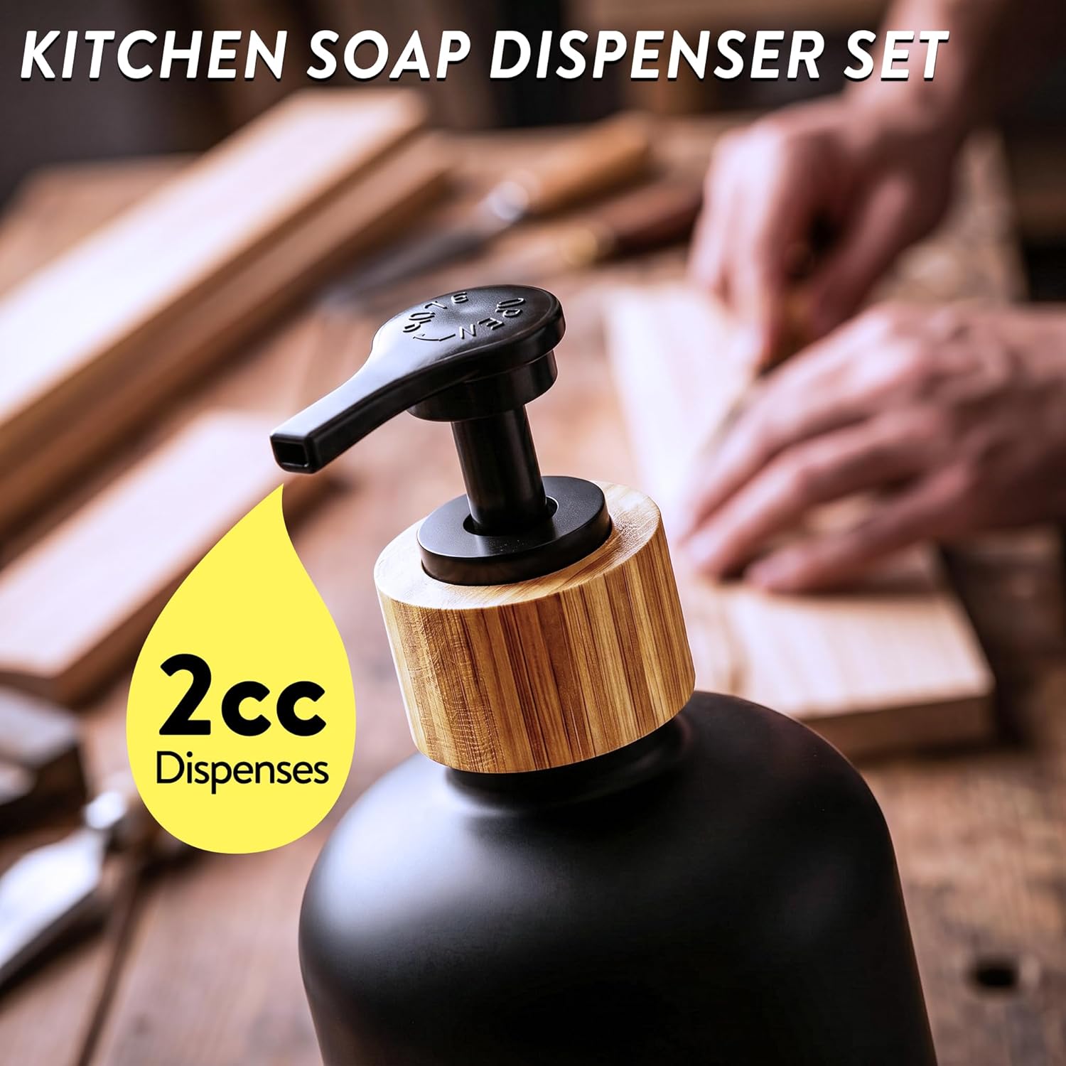 Cisily Kitchen Soap Dispenser Set with Sink Caddy, 17 Oz Glass Bottle, Hand and Dish Soap Dispenser Set with Sponge Holder, Black Stainless Steel Rustic Kitchen Countertop Sink Organizer Accessories