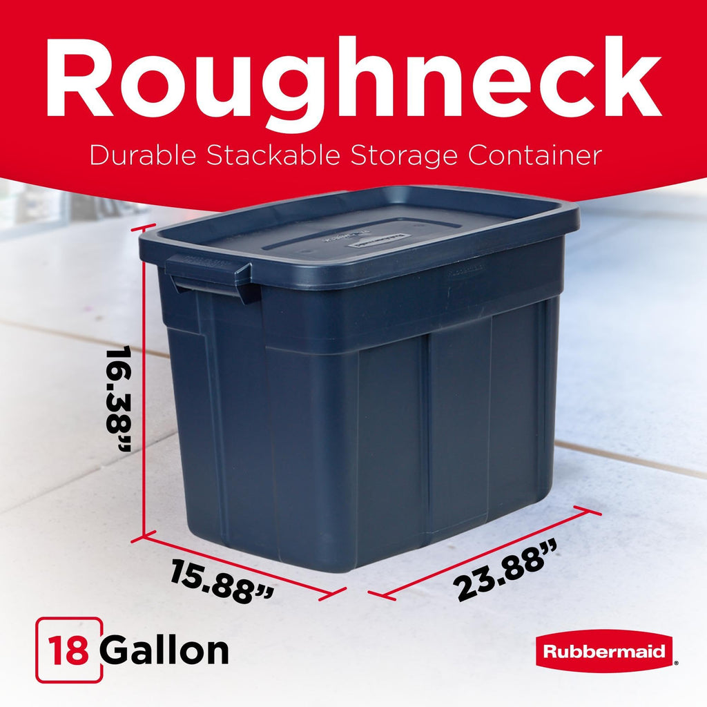 Rubbermaid Roughneck Tote 14 Gal, 6 Pack, Made in USA, Dark Indigo Metallic, Rugged Plastic Stackable Storage Bins with Lids and Handles