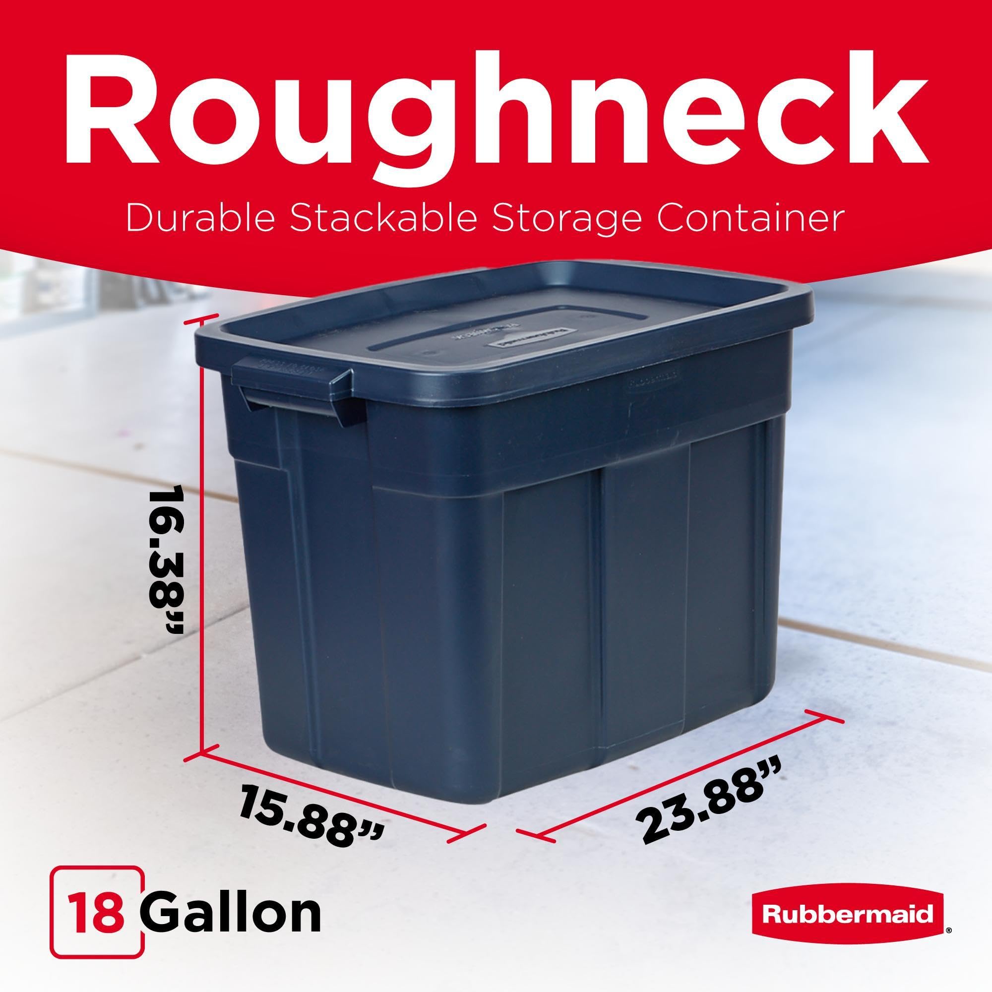 Rubbermaid Roughneck Tote 14 Gal, 6 Pack, Made in USA, Dark Indigo Metallic, Rugged Plastic Stackable Storage Bins with Lids and Handles
