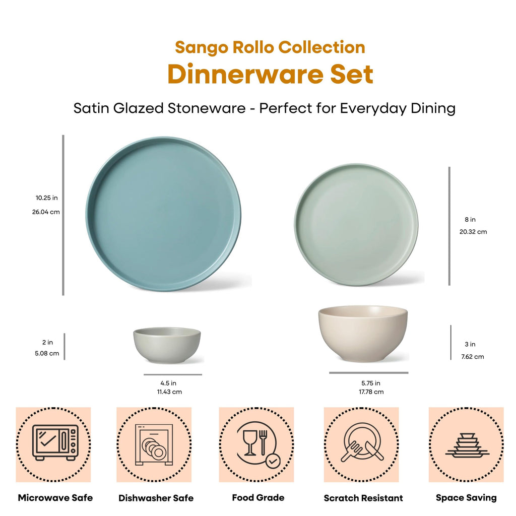 Sango Siterra Painter's Palette 16-Piece Stoneware Dinnerware Set - Service for 4, Ceramic Plates and Bowls Sets, Chip Resistant, Rustic Dishware, Microwave & Dishwasher Safe Kitchen Dishes