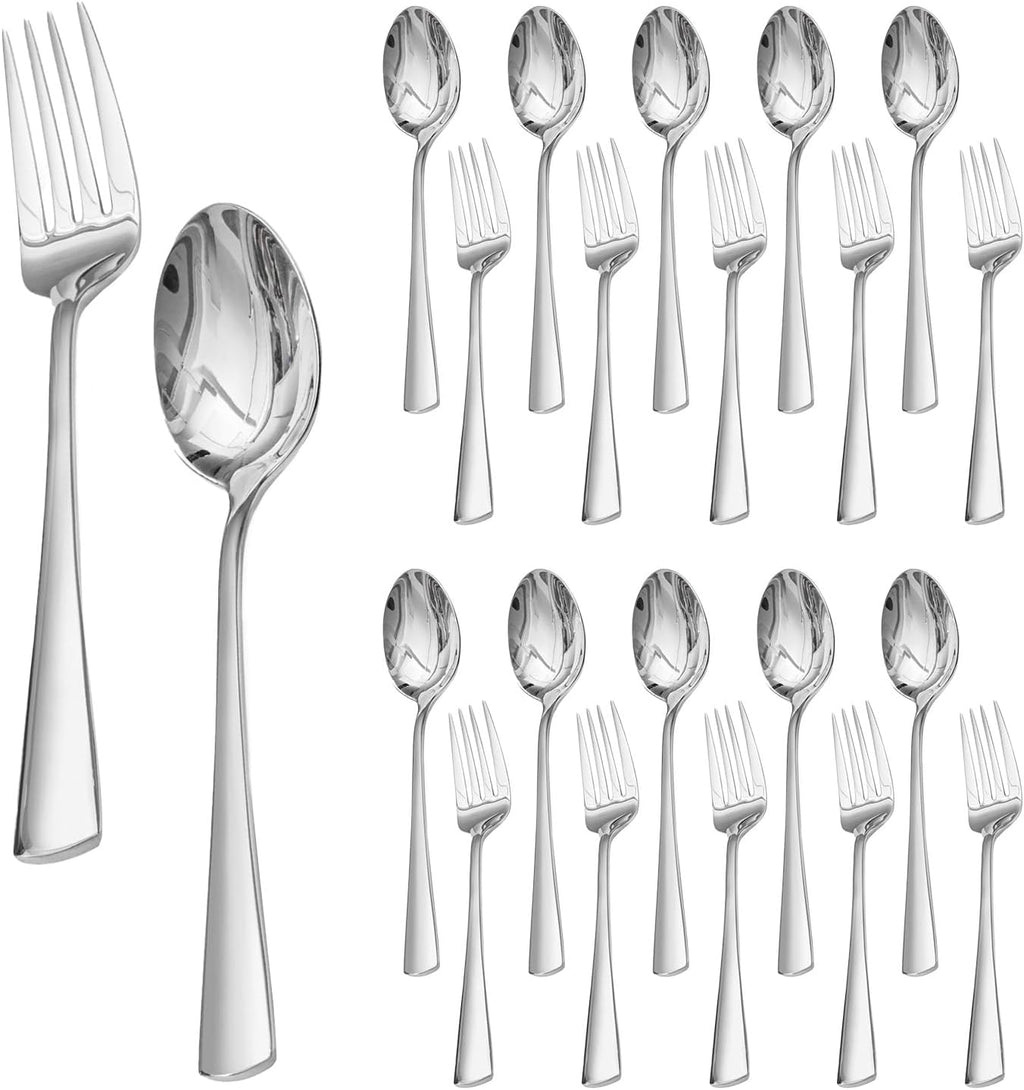 KINGSTONE 24 Pieces Spoons and Forks Set, 18/10 Stainless Steel Flatware Cutlery Set, 12 Forks (8.18 inch) and 12 Spoons (8.18 inch), Mirror Polished Silverware for Home, Kitchen, Restaurant, Dishwash