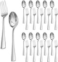 KINGSTONE 24 Pieces Spoons and Forks Set, 18/10 Stainless Steel Flatware Cutlery Set, 12 Forks (8.18 inch) and 12 Spoons (8.18 inch), Mirror Polished Silverware for Home, Kitchen, Restaurant, Dishwash