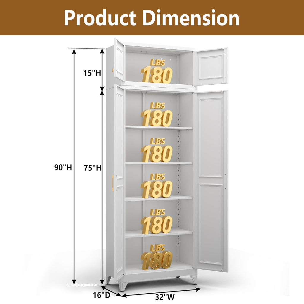 Polup White Kitchen Pantry Cabinet, 71 Inch Tall Metal Storage Cabinet with Doors and Shelves, Pantry Cabinets for Kitchen Storage, Freestanding Cupboard for Living, Dining Room, Assemble Required