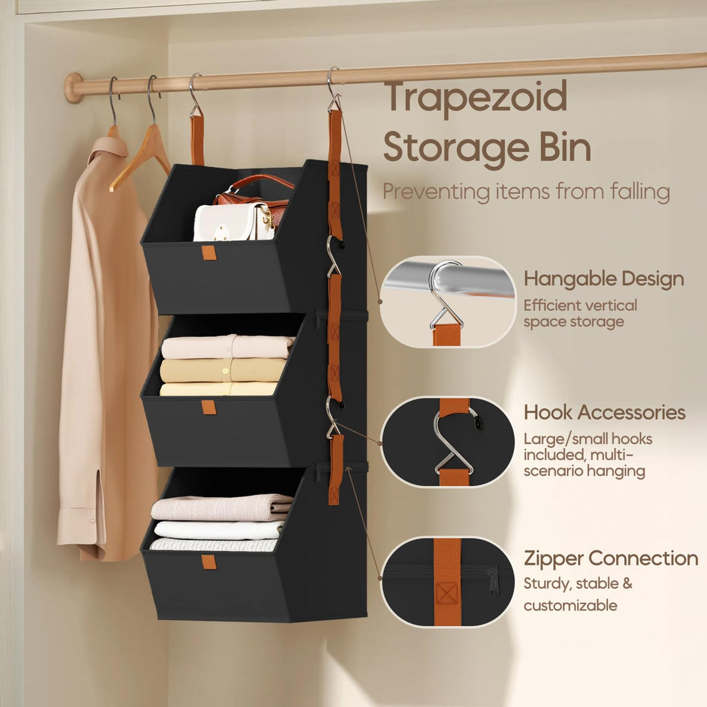 Homsorout Hanging Closet Organizer 4 Tier - Clothes Hanging Shelves, Space-Saving Closet System, Fabric Storage Bins Bedroom Organization, Collapsible Baskets for Home, Dorm, Rv, Beige