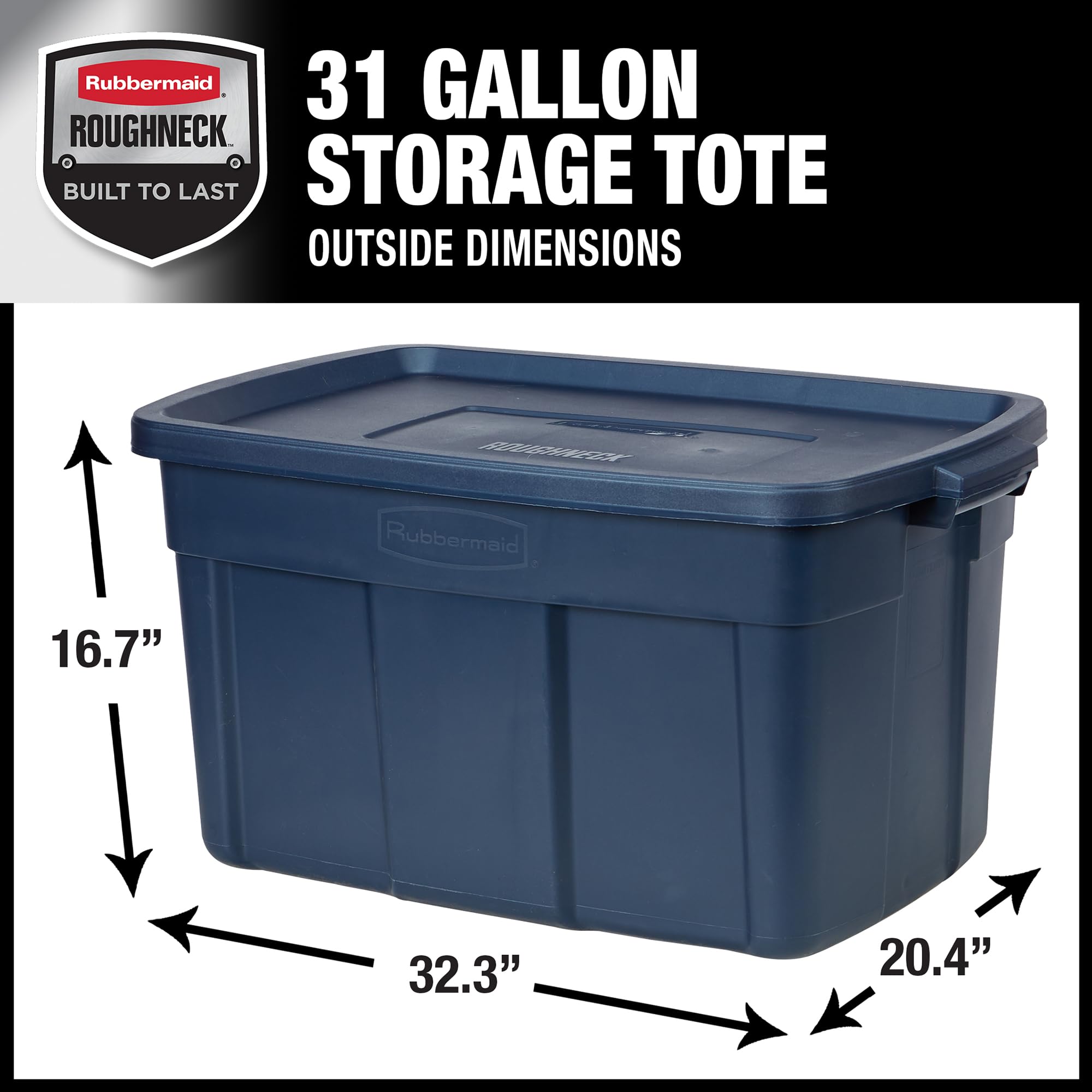 Rubbermaid Roughneck Tote 14 Gal, 6 Pack, Made in USA, Dark Indigo Metallic, Rugged Plastic Stackable Storage Bins with Lids and Handles