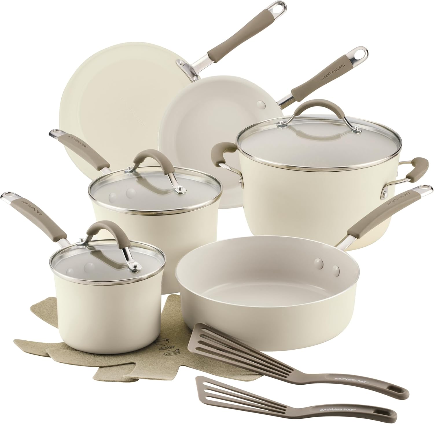 Rachael Ray - 16802 Rachael Ray Cucina Nonstick Cookware Pots and Pans Set, 12 Piece, Sea Salt Gray