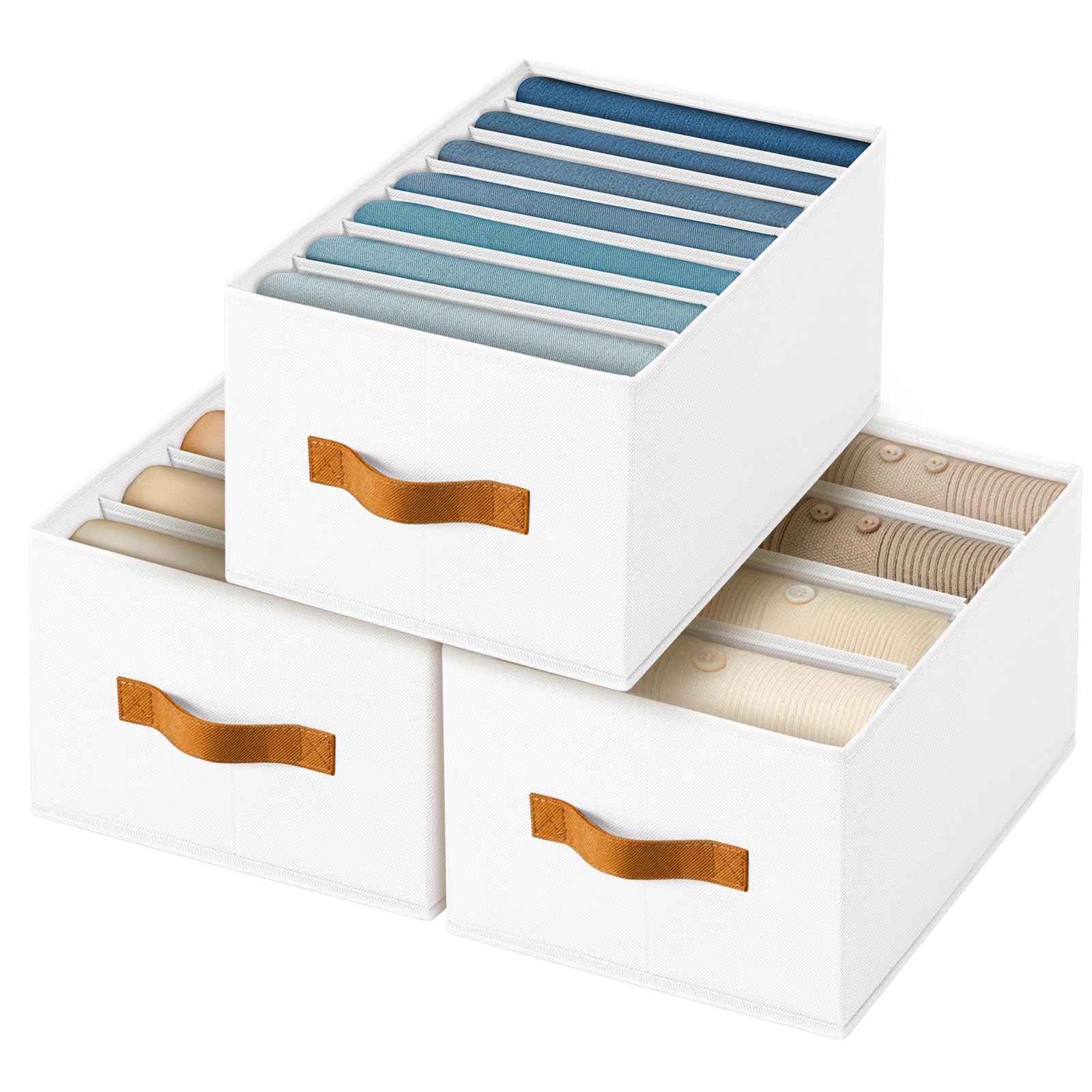 Homsorout Clothes Organizers and Storage - 4/5/7 Grids Fabric Jeans Organizer with Handles, Foldable Closet Organizers Dividers, Wardrobe organizer for Pant, Sweater, T-shirt, Scarf, 6 Pack, Beige
