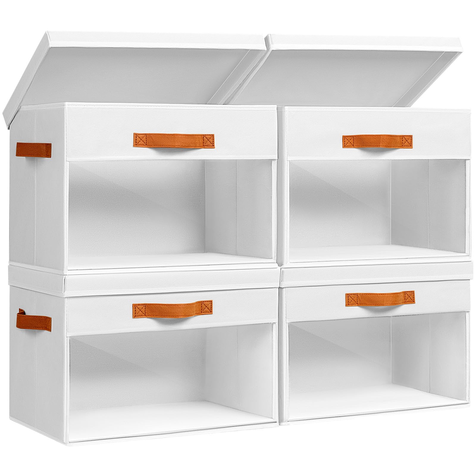 Homsorout Large Storage Bins with Lids - 4 Pack Foldable Decorative Organizers with Clear Windows & Handles, Cube Storage Organizers for Clothes, Blankets, Sweaters, Sheets, Beige
