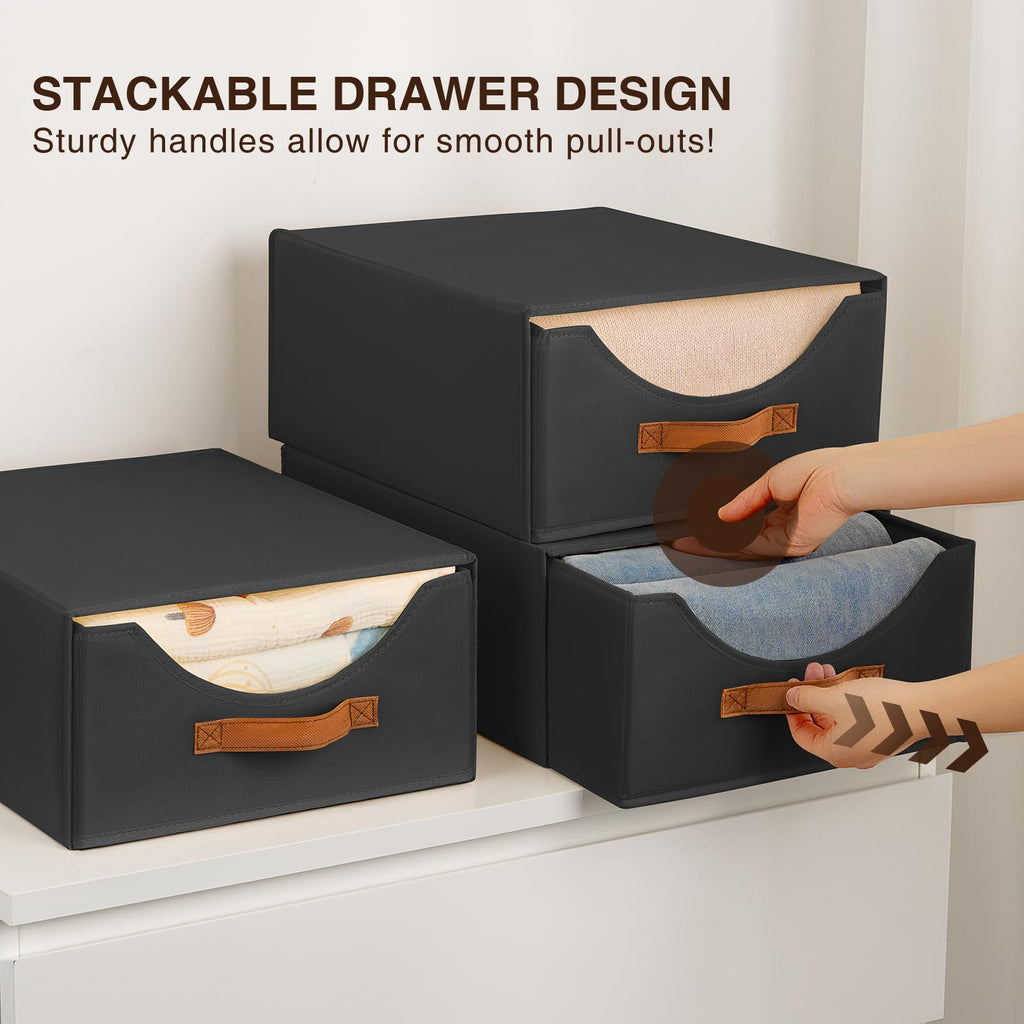 Homsorout Closet Organizers and Storage - Large Stackable Storage Bins with Drawer, Fabric Bins for Organization, Collapsible Drawer Organizer Clothes for Bedroom, Living Room, 4 Pack, Beige