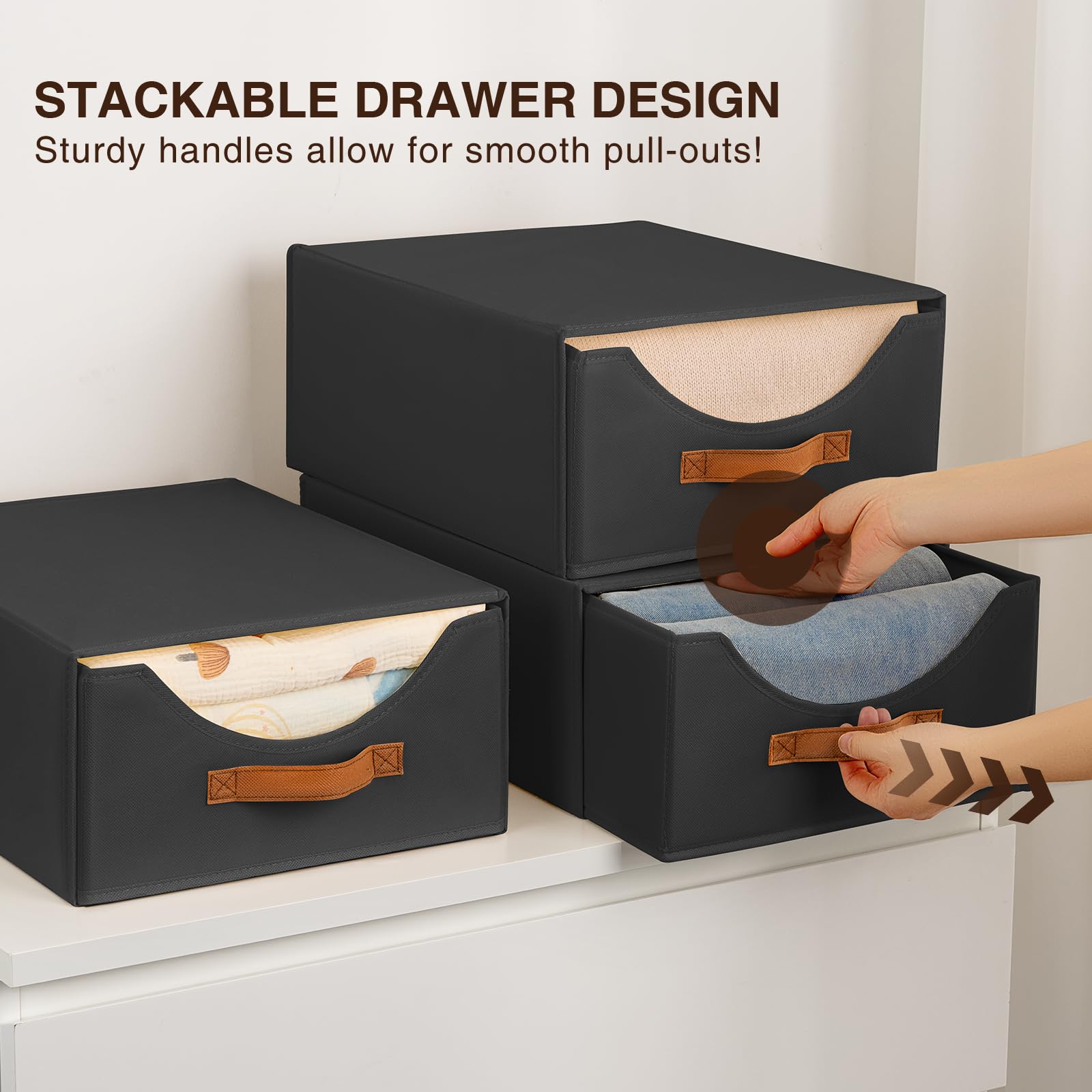 Homsorout Closet Organizers and Storage - Large Stackable Storage Bins with Drawer, Fabric Bins for Organization, Collapsible Drawer Organizer Clothes for Bedroom, Living Room, 4 Pack, Beige